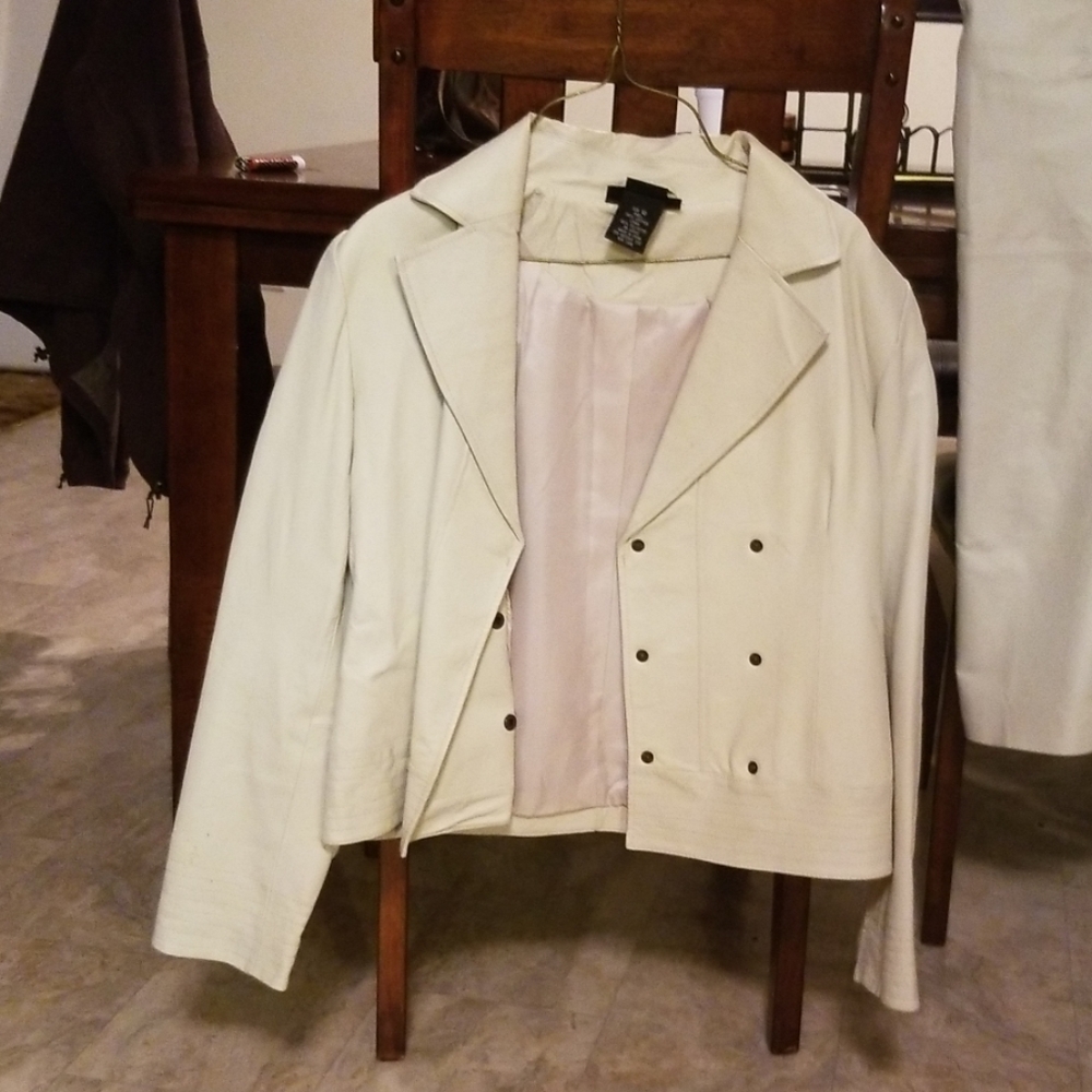 Winter white leather suit